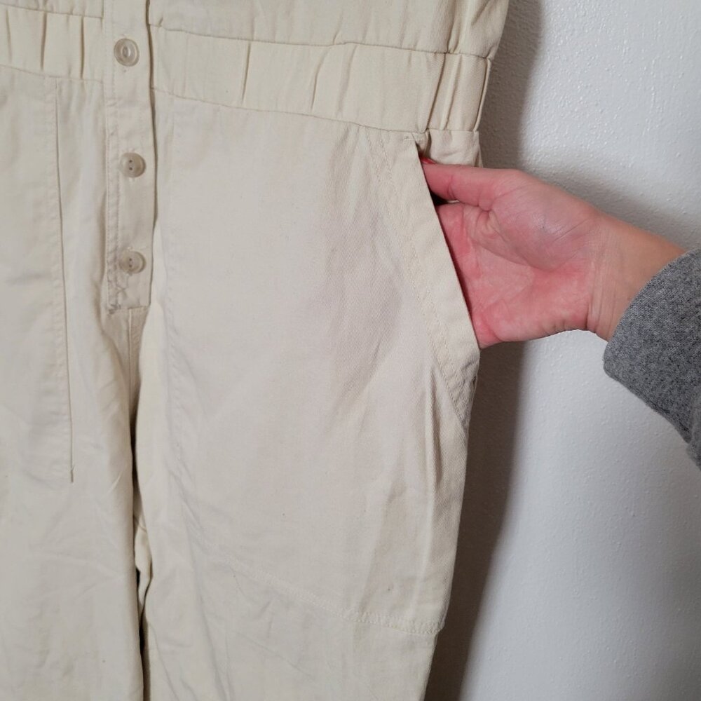 Universal Thread Womens Beige Button-Front Jumpsuit Size 16 Short Sleeve Cotton - Picture 8 of 8
